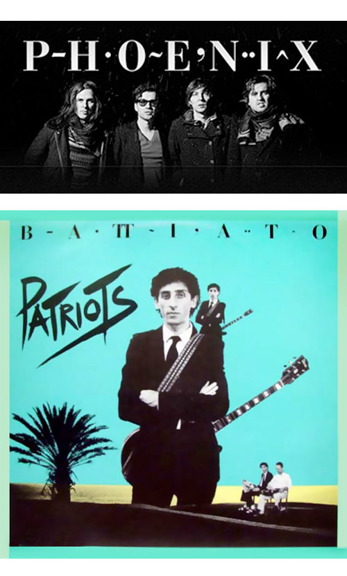 Confronto tra il lettering dell'album Bankrupt dei Phoenix e Patriots di Franco Battiato